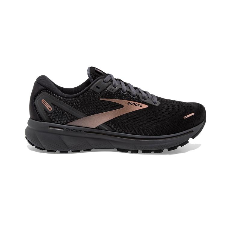 Brooks Ghost 14 Cushioned Women's Road Running Shoes - Black/Ebony/grey Charcoal/Rose Gold (01836-BD